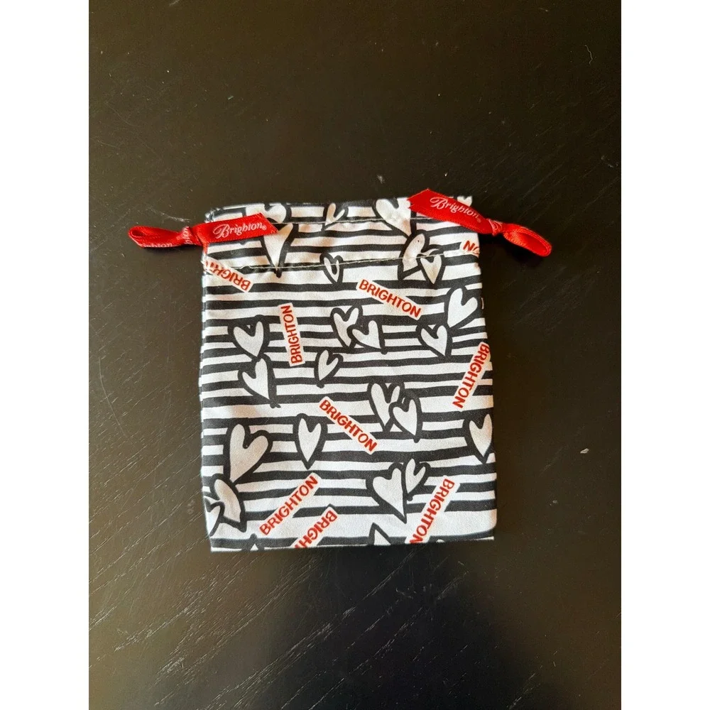 Brighton Jewelry Pouch Black White Striped Heart Drawstring Travel Bag Accessory